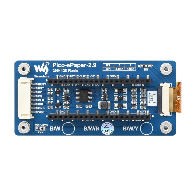 Display Epaper 2.9 - Waveshare Pico-ePaper-2.9-B, Modul Tampilan E-Ink E-Paper